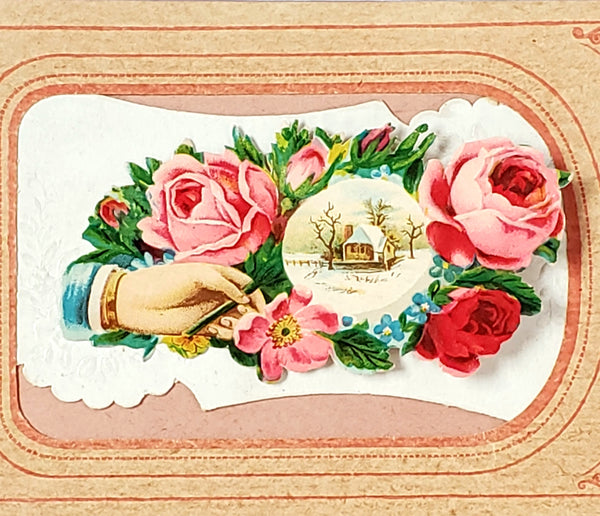 Victorian Era Embossed Paper Die-Cuts, Cut-Outs 7 Floral  c. Late 1800s