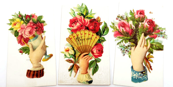 Victorian Era Embossed Paper Die-Cuts, Cut-Outs 7 Floral  c. Late 1800s