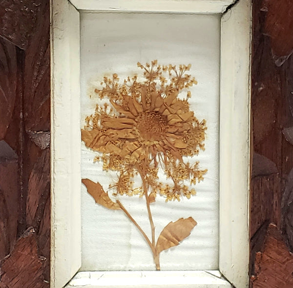 Vintage Small Adirondack Framed Wall Art w/ Dried Pressed Flower, Natural Colors