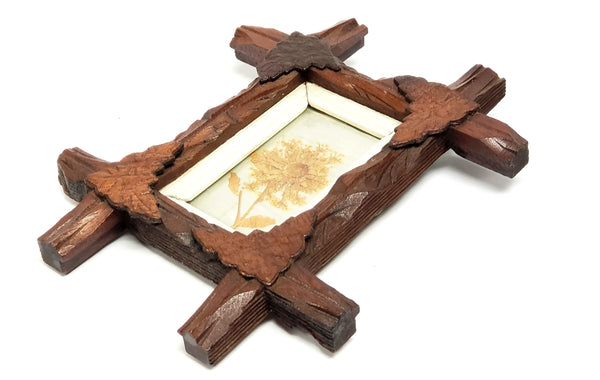Vintage Small Adirondack Framed Wall Art w/ Dried Pressed Flower, Natural Colors