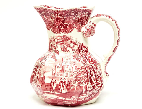 Mason's Pink and White Ironstone Transferware 6 3/4" Pitcher Jug - England c. 1940's