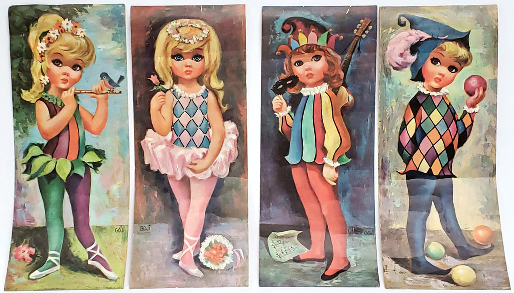 Mid-Century 1965 Goji Litho Big Eyed Dance Children Art Prints  - Set of 4 