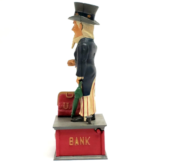 Uncle Sam Mechanical Bank w/ Signed Certificate of Authenticity "Book of Knowledge"