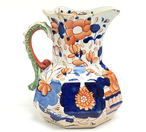 Antique Masons Patent Ironstone Hydra Jug "Japan Basket" Serpent Handle, Early Mark