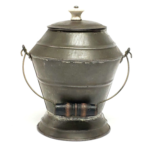 Early 8" Tin Pail w/ Porcelain Knob & Soldered Seams - Unique Shape