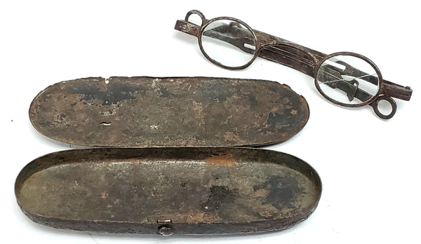 Antique Temple Spectacles with Original Tin Case  c. 1810-1830