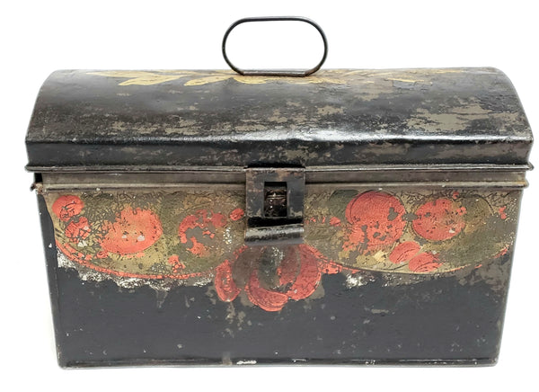 Antique Tin Tole Document Keepsake Box With Original Early Paint - c. 1800's