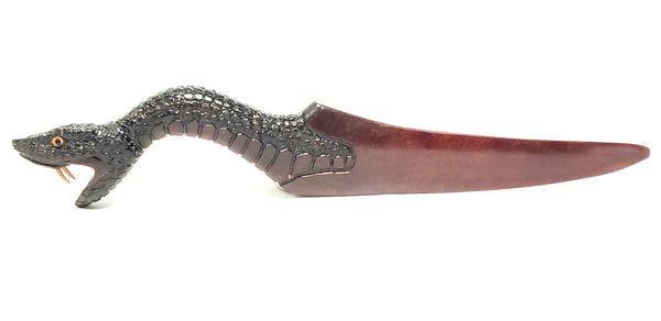 Unusual Wood Carved Paper-Knife, Mythical Figural Serpent Snake Head