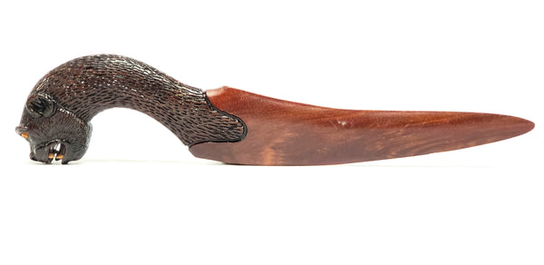 Unusual Wood Carved Paper Knife, Letter Opener Mythical Figural Primate - Ape Head