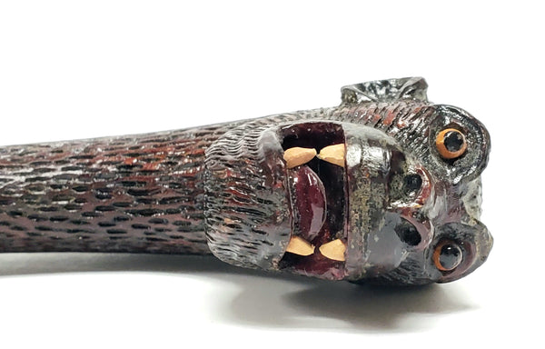 Unusual Wood Carved Paper Knife, Letter Opener Mythical Figural Primate - Ape Head