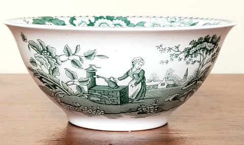 Spode Green Archive Collection, "Girl at Well" Cranberry/Rice Bowl  - Made in England