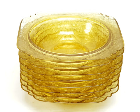 Madrid Amber Depression Glass Rim Soup Bowls Set of 8 by Federal Glass
