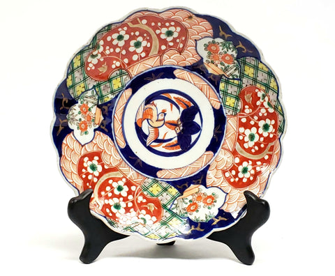 Imari Decorated Porcelain Cabinet Plate Bird, Flowers and Geometric Designs 8 3/8"