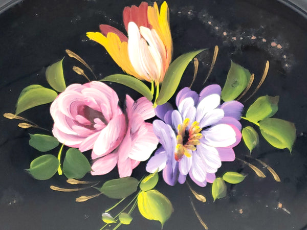 Vintage Hand-Painted Petite Oval Floral Toleware Tray