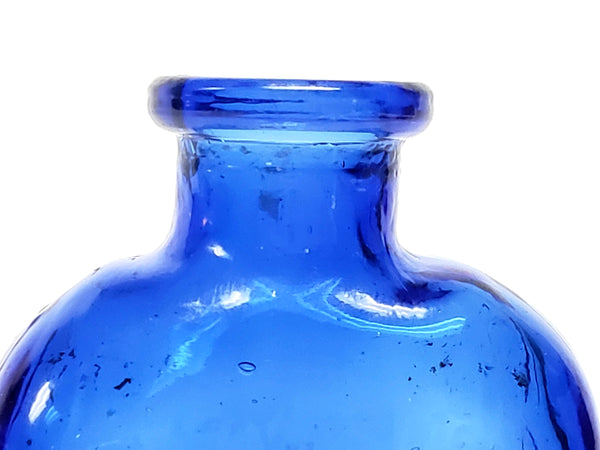 Unusual Cobalt Blue Flask Bottle with Embossed Scrollwork