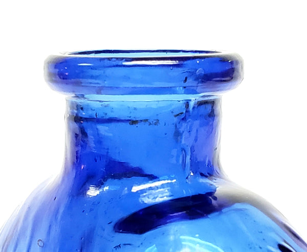 Unusual Cobalt Blue Flask Bottle with Embossed Scrollwork