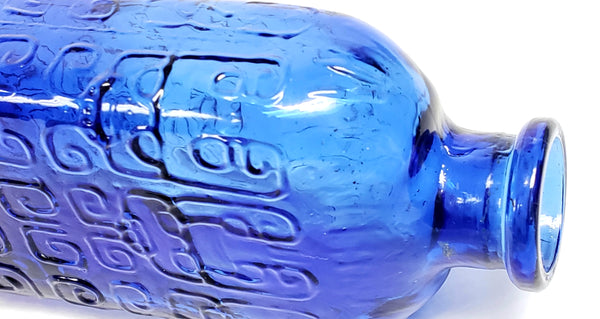 Unusual Cobalt Blue Flask Bottle with Embossed Scrollwork