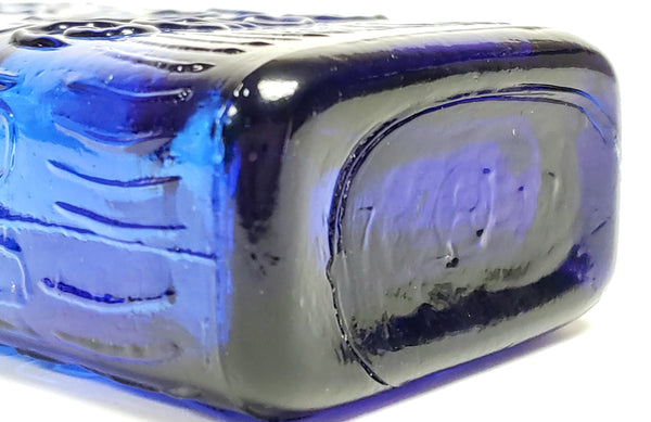 Unusual Cobalt Blue Flask Bottle with Embossed Scrollwork