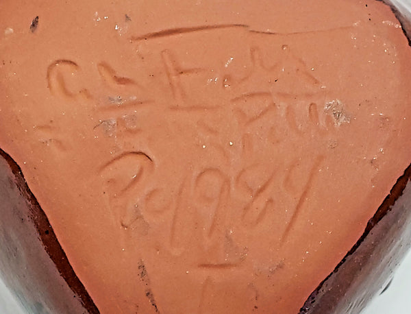 Ned Foltz Pottery 4 1/2" Heart Shaped Redware Trinket Dish - Pennsylvania Pottery c. 1984