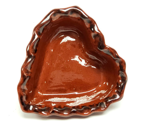 Ned Foltz Pottery 4 1/2" Heart Shaped Redware Trinket Dish - Pennsylvania Pottery c. 1984