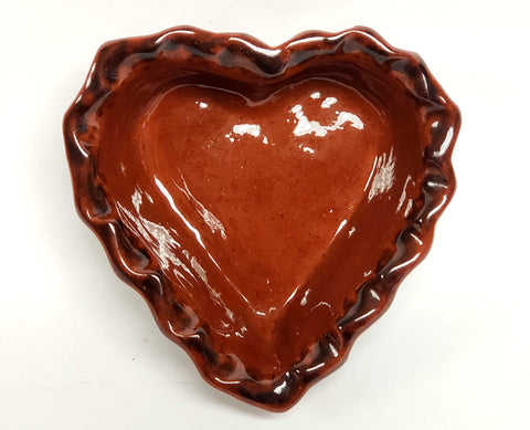 Ned Foltz Pottery Heart Shaped Glazed Redware Trinket Dish 1984