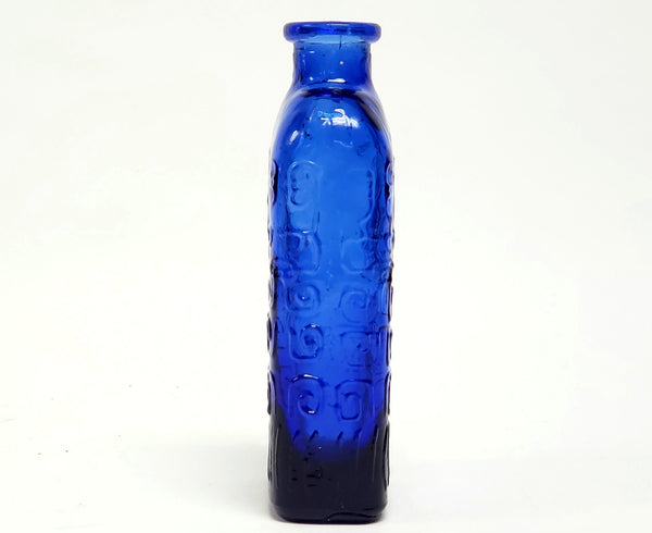 Unusual Cobalt Blue Flask Bottle with Embossed Scrollwork