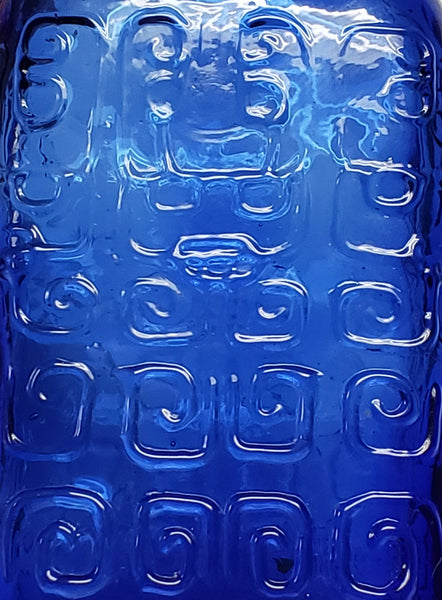 Unusual Cobalt Blue Flask Bottle with Embossed Scrollwork