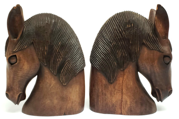 Vintage Wooden Carved Sculptural Horse Heads - Set of 2