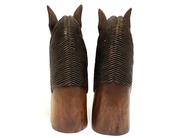 Vintage Wooden Carved Sculptural Horse Heads - Set of 2