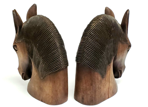 Vintage Wooden Carved Sculptural Horse Heads - Set of 2
