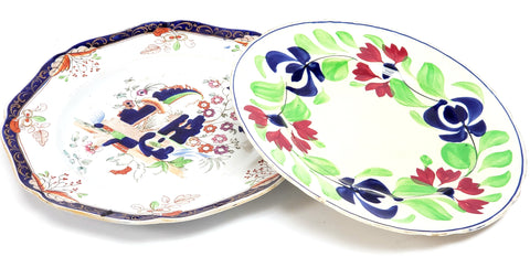 Early Colorful Worn Antique China Dishes - Mismatched  - Repurpose or Crafting