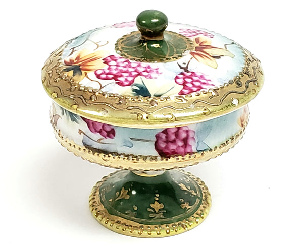 Antique Nippon Lidded Ring Dish, Hand Painted Porcelain - Maple Leaf mark c 1891