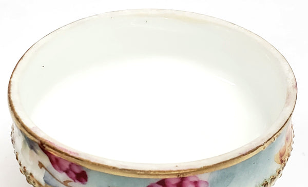 Antique Nippon Lidded Ring Dish, Hand-Painted Porcelain - Maple Leaf Mark c 1891