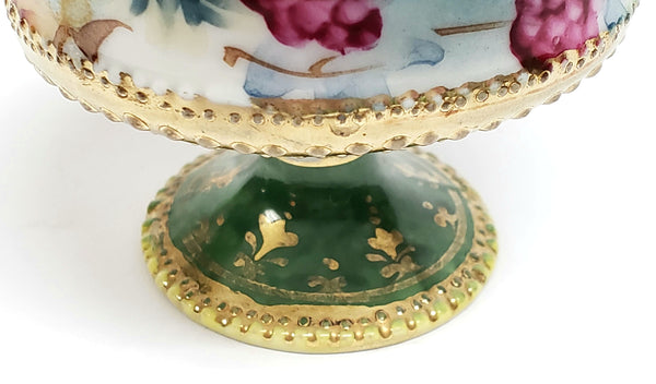Antique Nippon Lidded Ring Dish, Hand-Painted Porcelain - Maple Leaf Mark c 1891