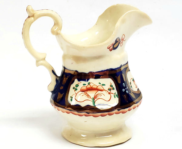 Antique Gaudy Welsh Creamer Hand Painted "Flower Basket" c 1820-1860
