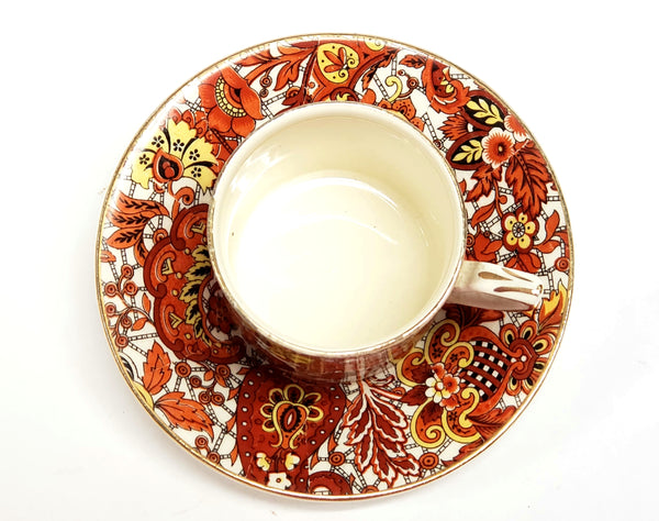 Antique Alfred Meakin Demitasse Cup & Saucer Set Paisley England c. 1900-1921