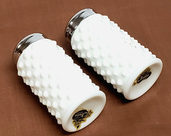 Fenton White Hobnail Milk Glass Salt and Pepper Shakers With Original Labels