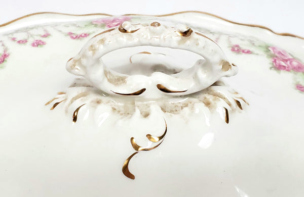 Early Oval Covered Vegetable Bowl, Pink Rose Swags by Johnson Brothers England