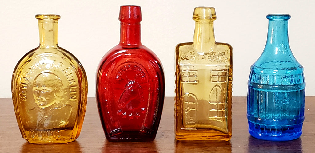 Wheaton Mini Colored Embossed Glass Bottles Collection of 4 