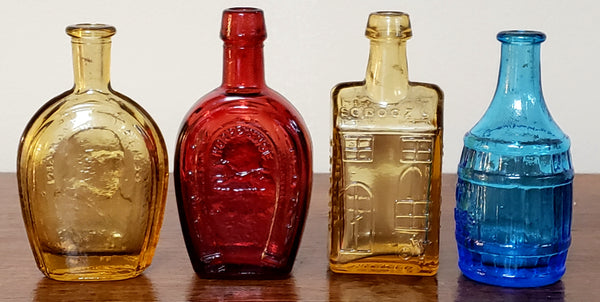 Wheaton Mini Colored Embossed Glass Bottles, Collection of 4