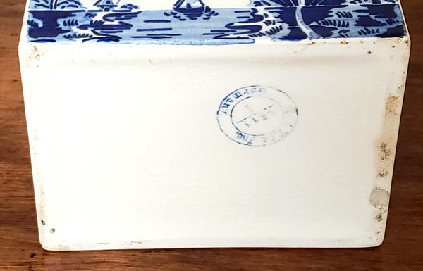 Vintage Cobalt Blue and White Ceramic Salt Box, Windmill & Sailboat Scene, Germany