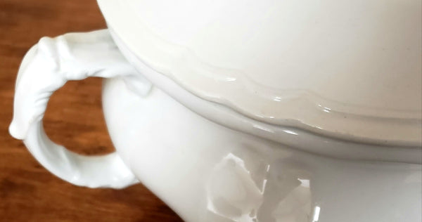 Antique White Ironstone Lidded Chamber Pot, Johnson Brothers England ~ Early 1900's