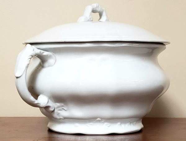 Antique White Ironstone Lidded Chamber Pot, Johnson Brothers England ~ Early 1900's