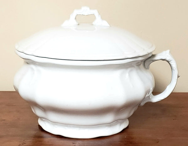 Antique White Ironstone Lidded Chamber Pot, Johnson Brothers England ~ Early 1900's