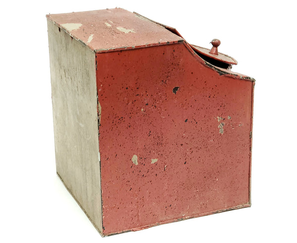 Antique Red Tin Toleware, Kitchen Storage Canister-Bin, Original Red and Black Paint