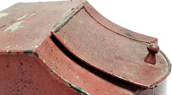 Antique Red Tin Toleware, Kitchen Storage Canister-Bin, Original Red and Black Paint