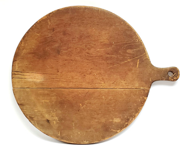 Large Antique Round Wooden French Bakers Bread Board With Handle