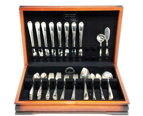 Holmes & Edwards, IS Silverplate, Sterling Silver Inlaid Flatware Set w/ Chest, Service for 8, World War II Era