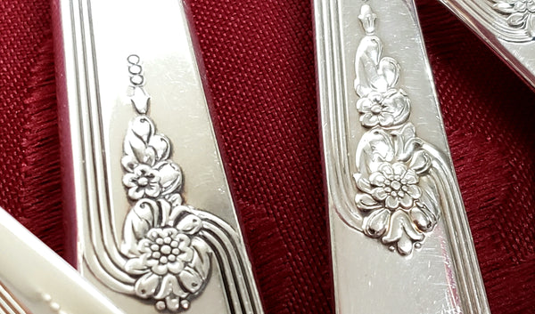 Holmes & Edwards, IS Silverplate, Sterling Silver Inlaid Flatware Set w/ Chest, Youth Pattern, Service for 8, World War II Era
