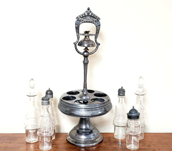 Antique Victorian Castor Set w/ Built in Servant Dinner Bell by Meriden B. Co. ~ Mid 1800's
